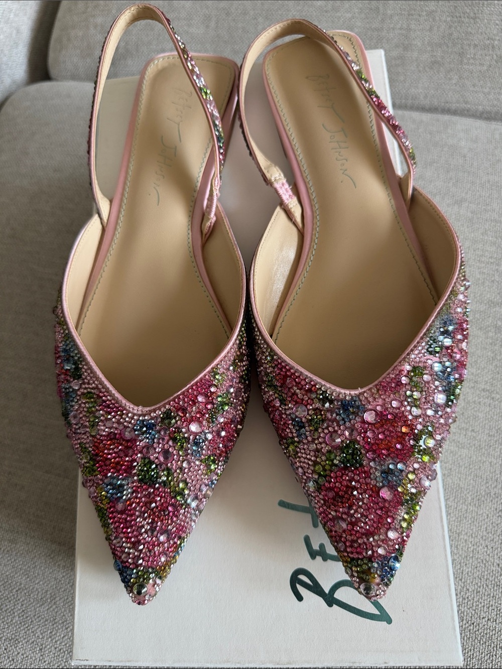 Betsey Johnson Pink Beaded Pointed-Toe Slingback Mules